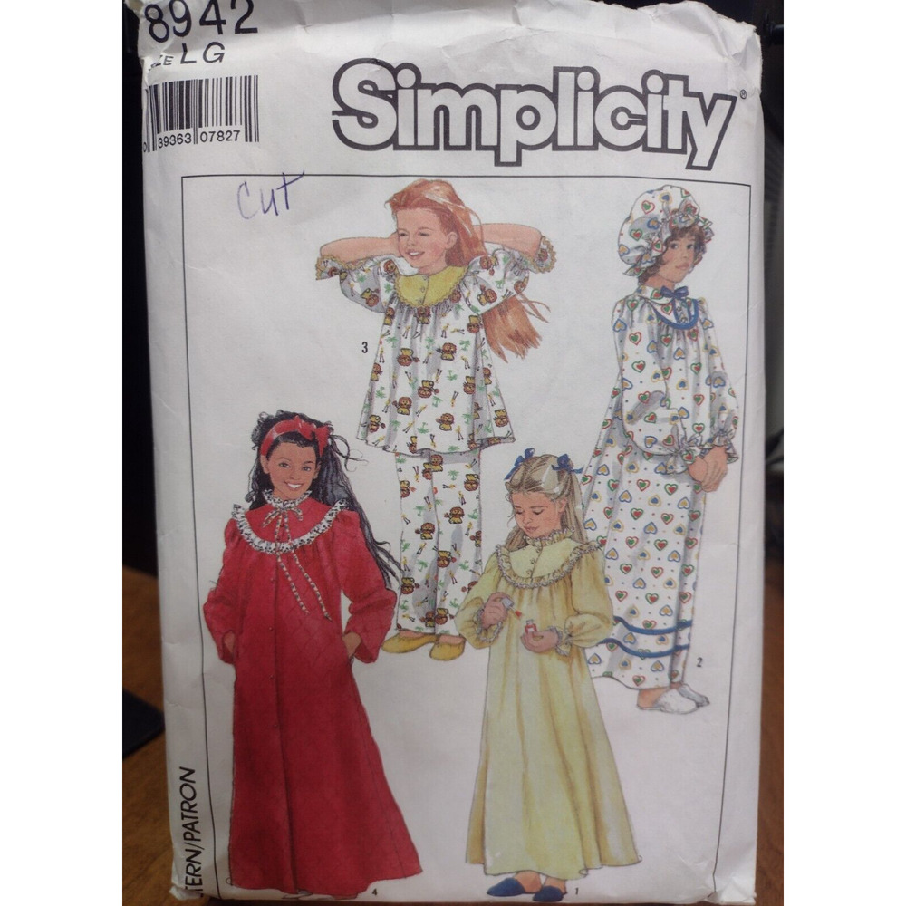 Vintage Simplicity Pattern‎ 8942 Girls' and Chubbies' Pajamas Large (1988)